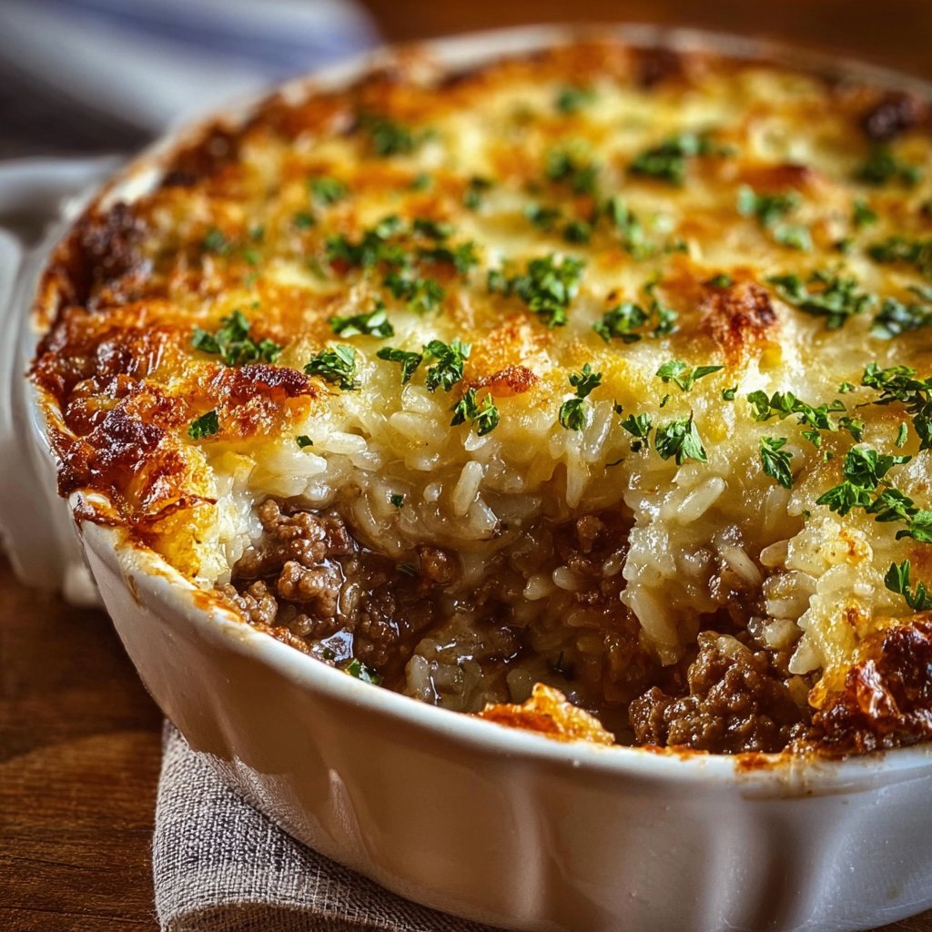 French Onion Ground Beef and Rice Casserole