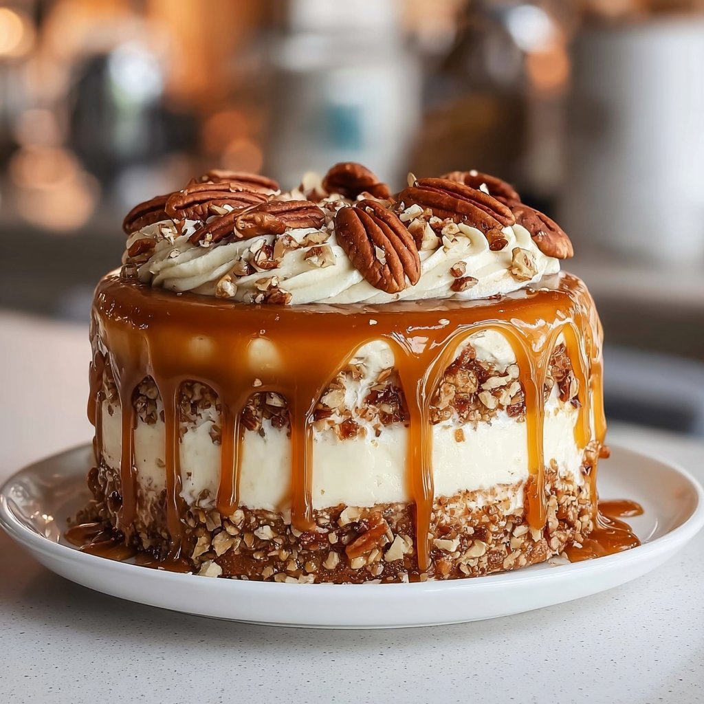 Caramel Butter Pecan Praline Poke Cake