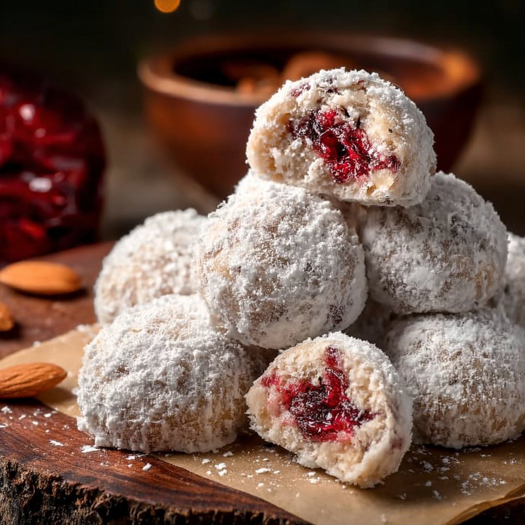 Soft Cherry Snowball Cookies with Almonds