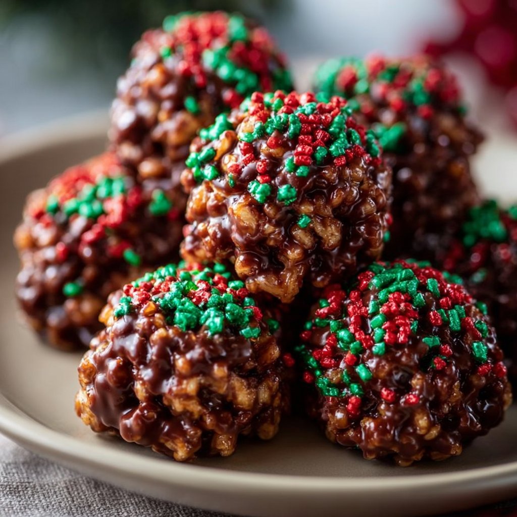 Decadent Christmas Chocolate Rice Krispie Balls