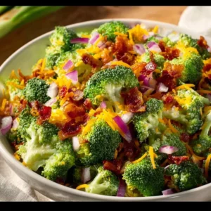 Amish Broccoli Cheddar Salad with fresh ingredients and creamy dressing