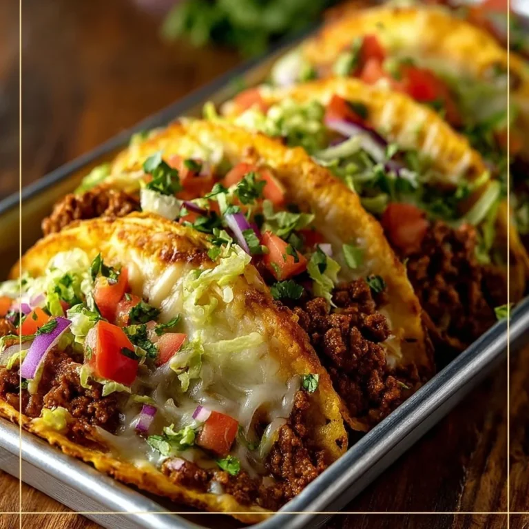 Cheesy oven-baked tacos served on a plate with fresh toppings