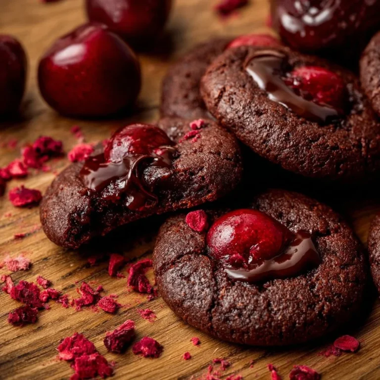 Delicious chocolate cherry cookies with rich chocolate and cherry chunks