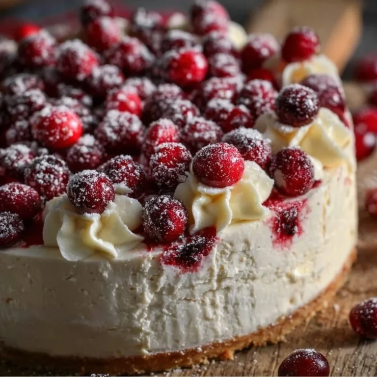 Christmas cheesecake with cranberry jam and white chocolate mousse, festive dessert