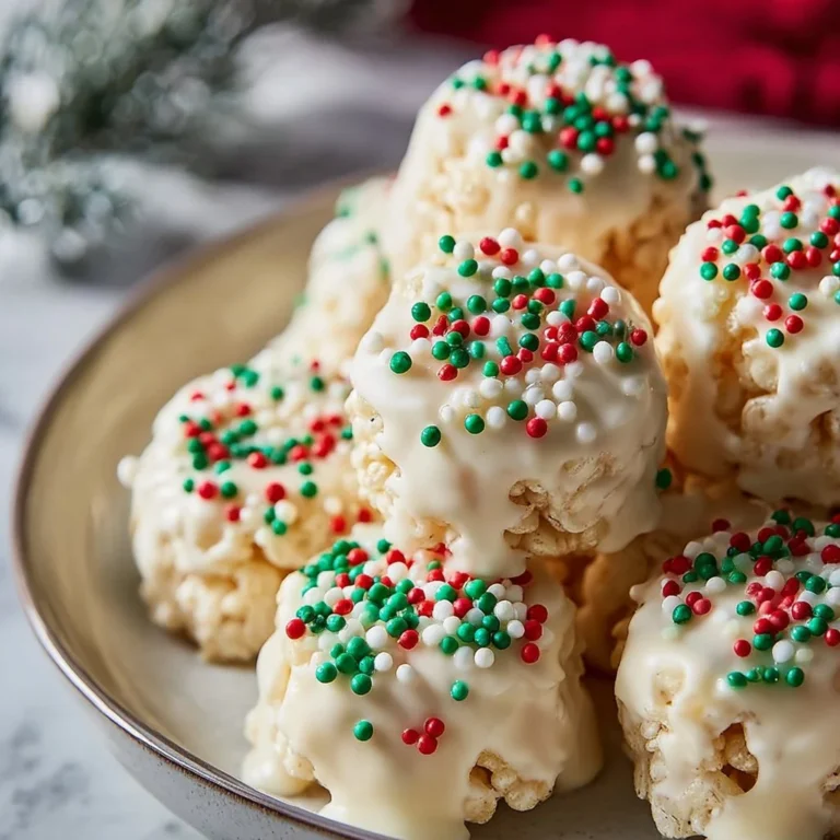 Festively decorated Christmas Rice Crispy Treats in a holiday-themed setting.