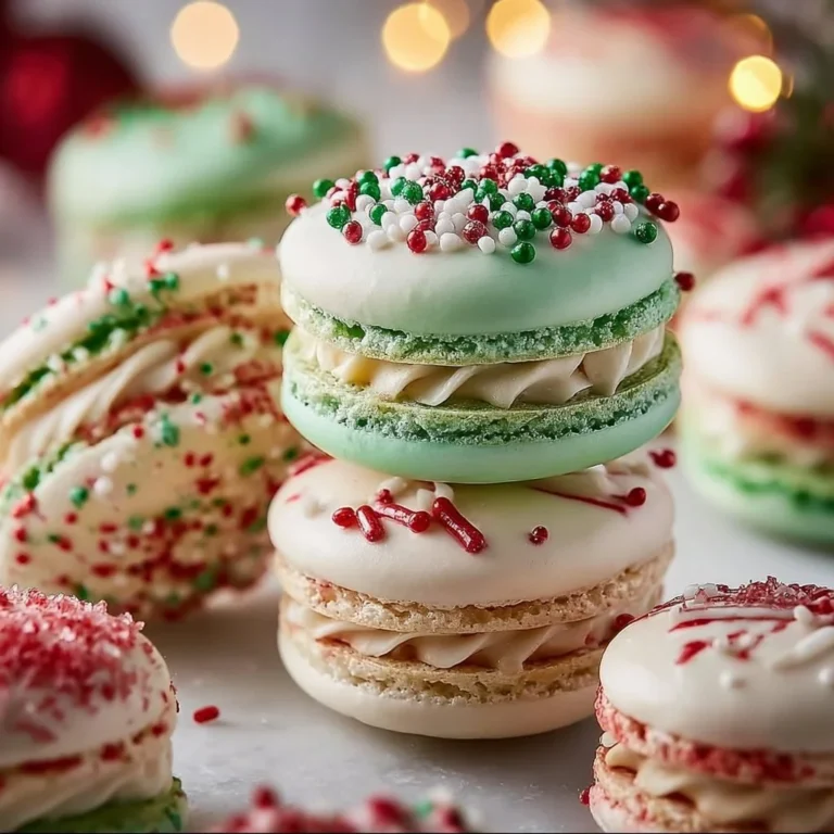 Delicious Christmas Tree Cake Macarons decorated for the festive season