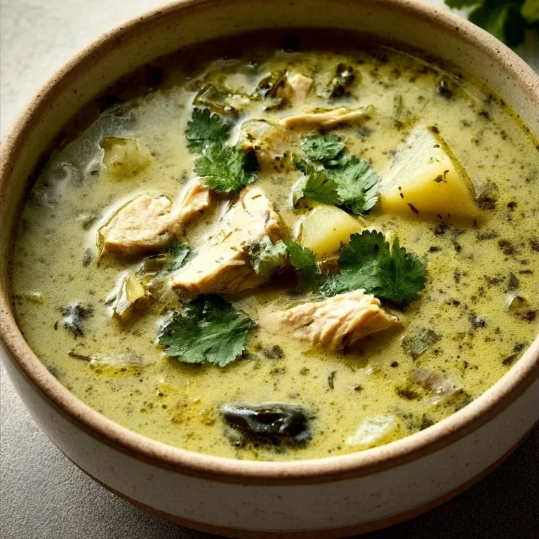 Bowl of cozy roasted poblano soup topped with fresh herbs and cream