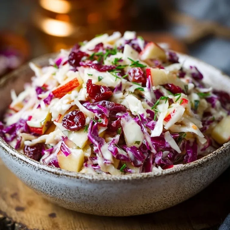 Bowl of vibrant Cranberry Apple Coleslaw with fresh ingredients