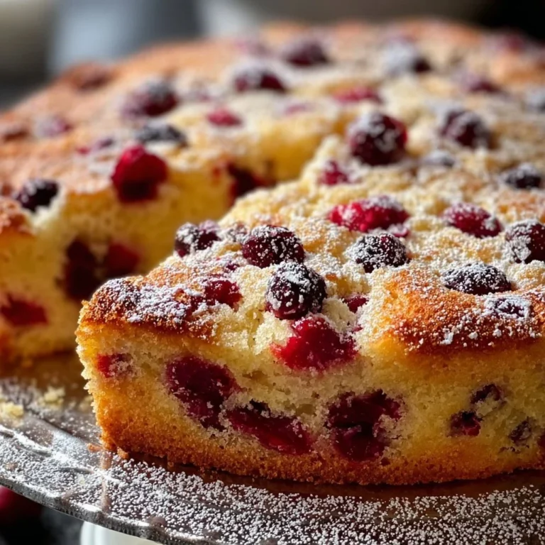 Cranberry Orange Breakfast Cake with slices and cranberries on top