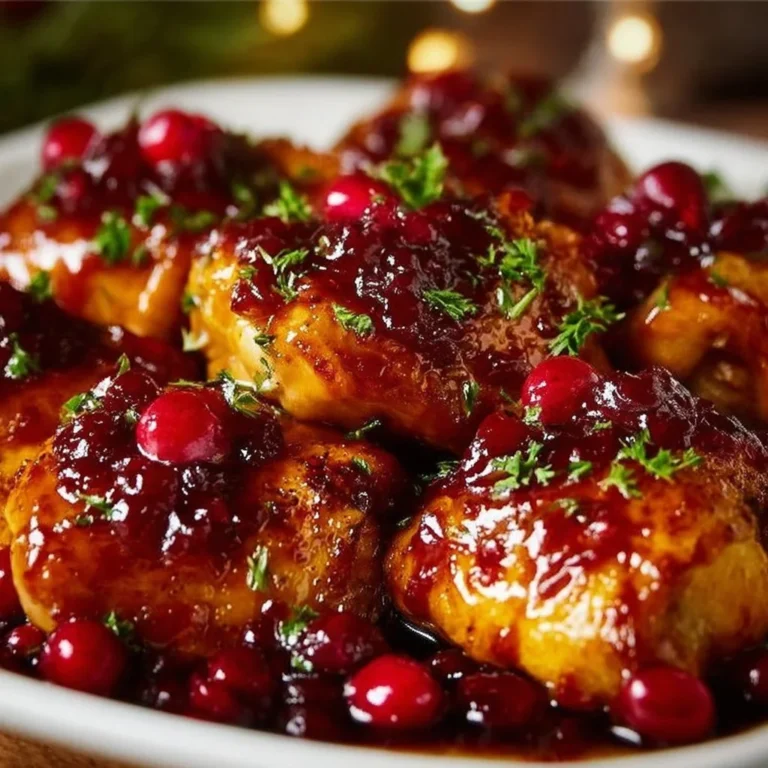 Cranberry Orange Glazed Chicken with vibrant sauce and garnishes on a plate