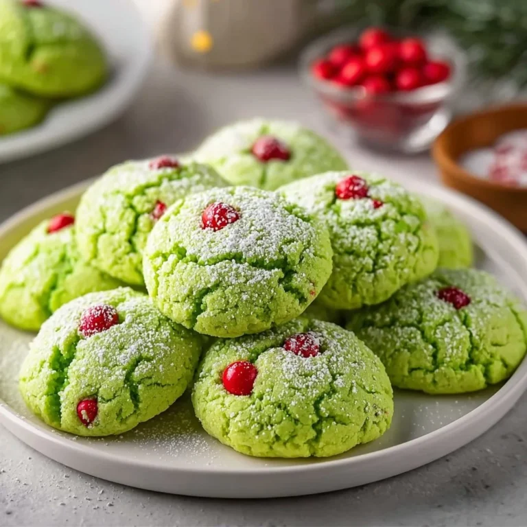 Baked Grinch cookies decorated with festive green and red icing