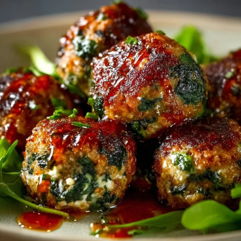 Easy spinach and garlic meatballs recipe served on a plate