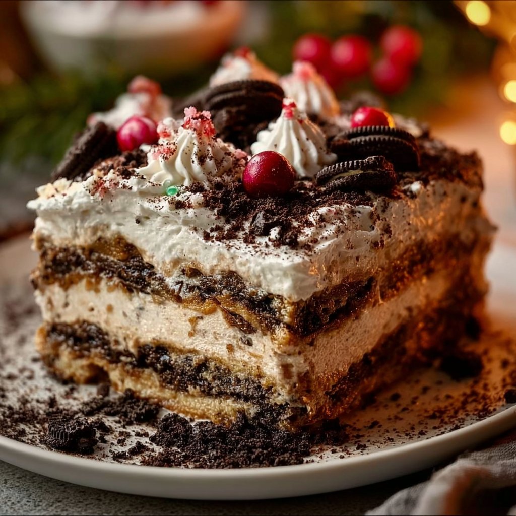 No Bake Christmas Oreo Lasagna