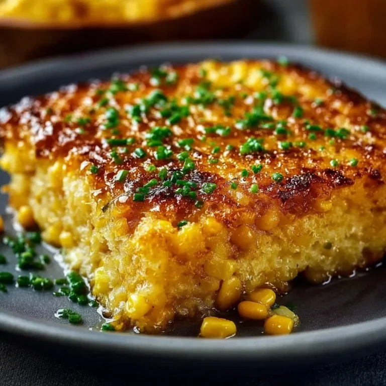 Delicious honey glazed corn casserole served in a dish, showcasing golden kernels.