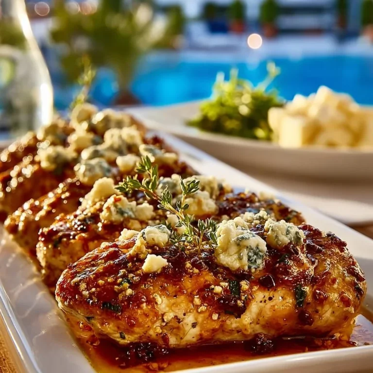 Hot honey infused feta chicken served on a plate with fresh herbs.