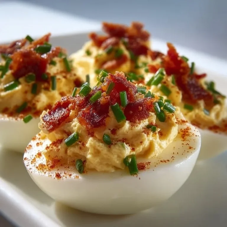 Delicious Million Dollar Deviled Eggs garnished with herbs