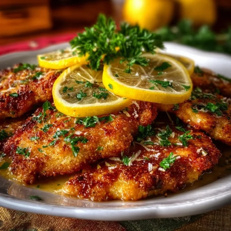 Plate of delicious Lemon Chicken Romano garnished with herbs