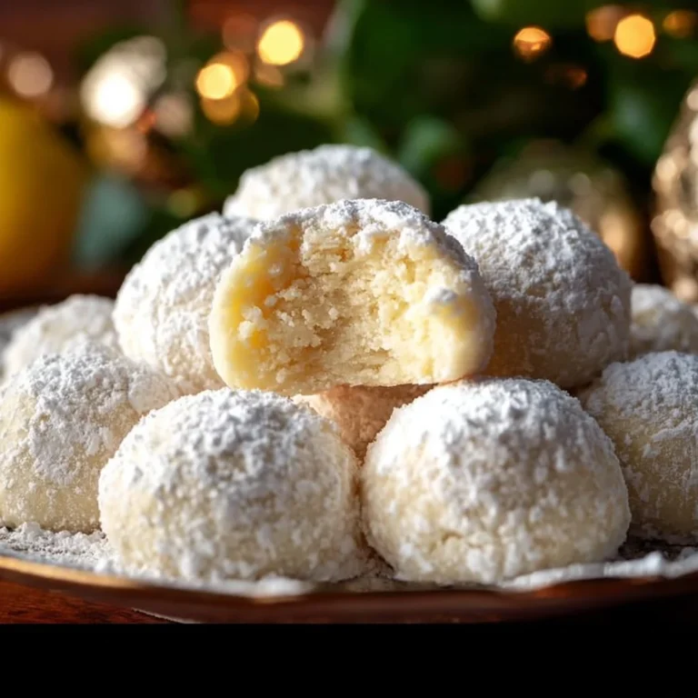 Delicious Lemon Cream Snowball Cookies dusted with powdered sugar.