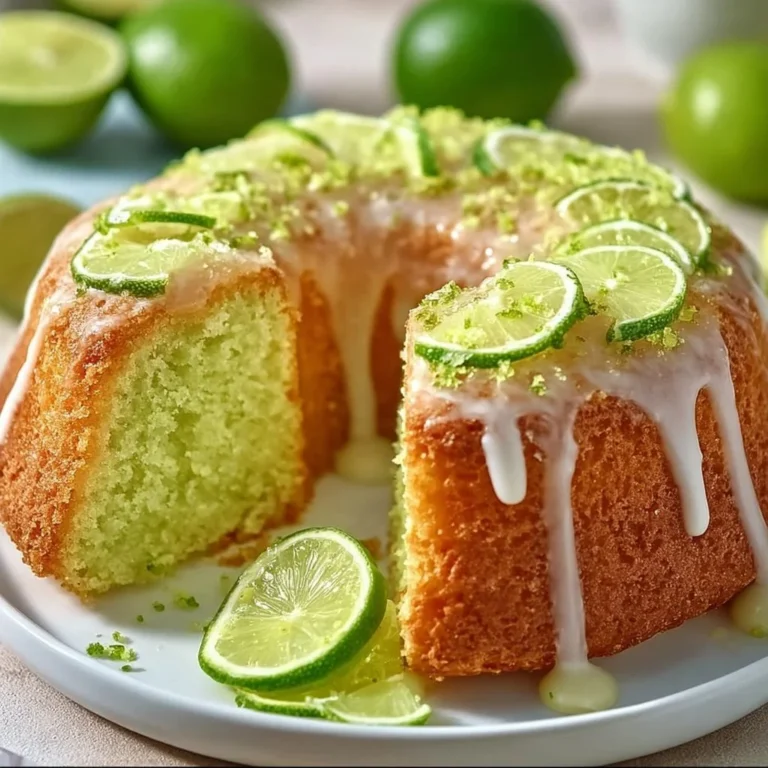 Moist and tangy key lime pound cake with zesty icing on a white plate