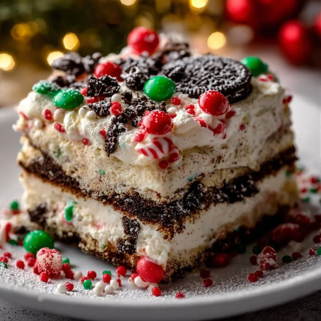 No Bake Christmas Oreo Lasagna