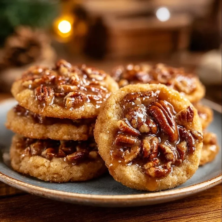 Delicious pecan pie cookies on a plate, showcasing their rich caramel and nutty flavor.