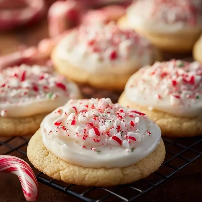 Peppermint meltaway cookies stacked on a plate, dusted with powdered sugar.