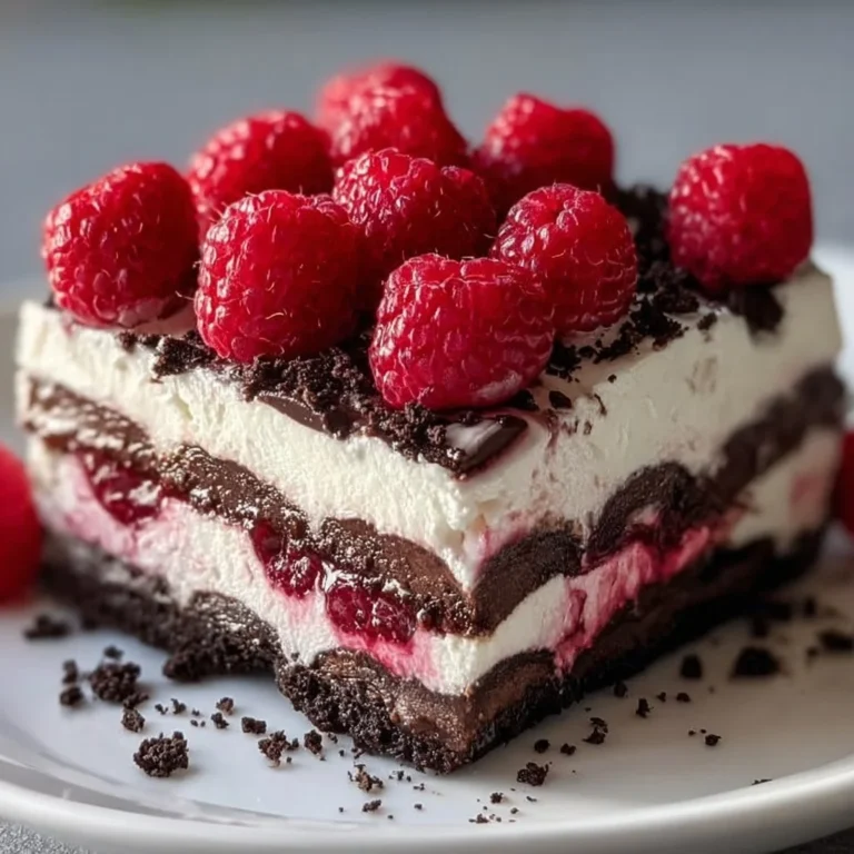 Delicious Raspberry Chocolate Lasagna with layers of chocolate and raspberries