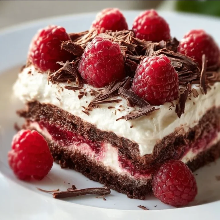 Delicious Raspberry Chocolate Lasagna with layers of chocolate and fresh raspberries