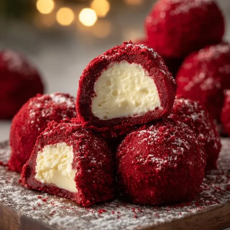 Delicious red velvet snowballs dessert with cream and sprinkles