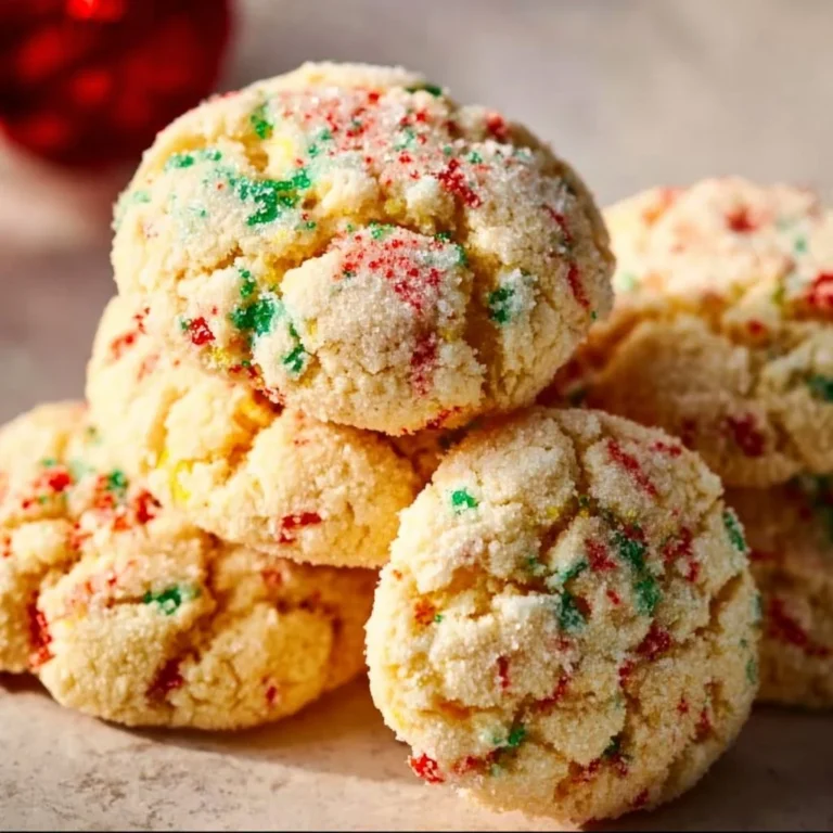 Batch of gooey Christmas butter cookies on a festive plate