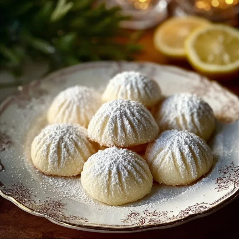 Sweetened condensed milk snowball cookies on a plate with powdered sugar.
