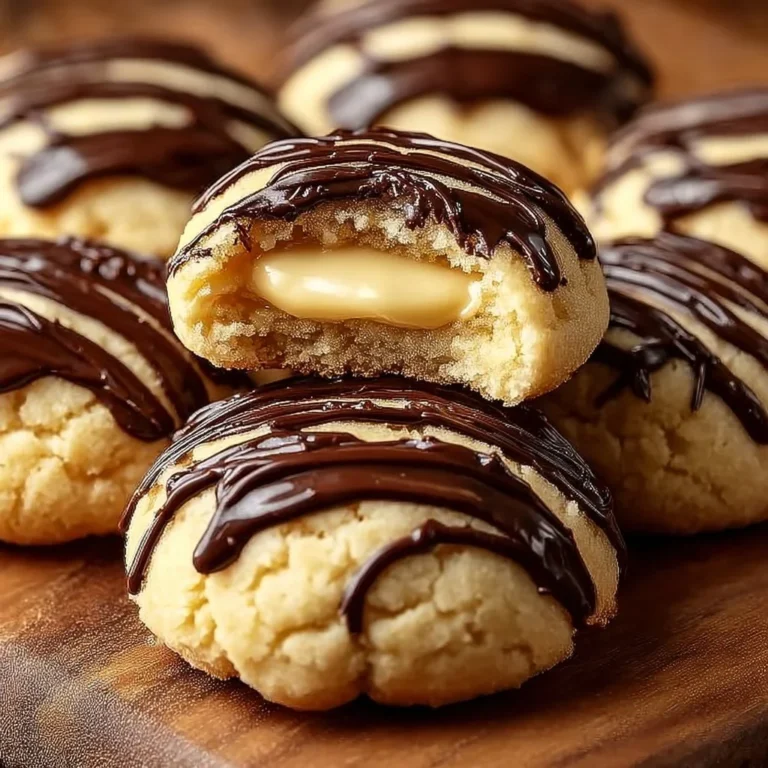Delicious Boston Cream Pie Cookie Dessert topped with chocolate and cream.